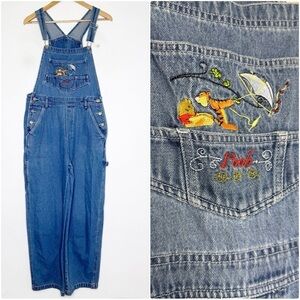 Vintage Winnie the Pooh Denim Overalls Size Medium Embroidered